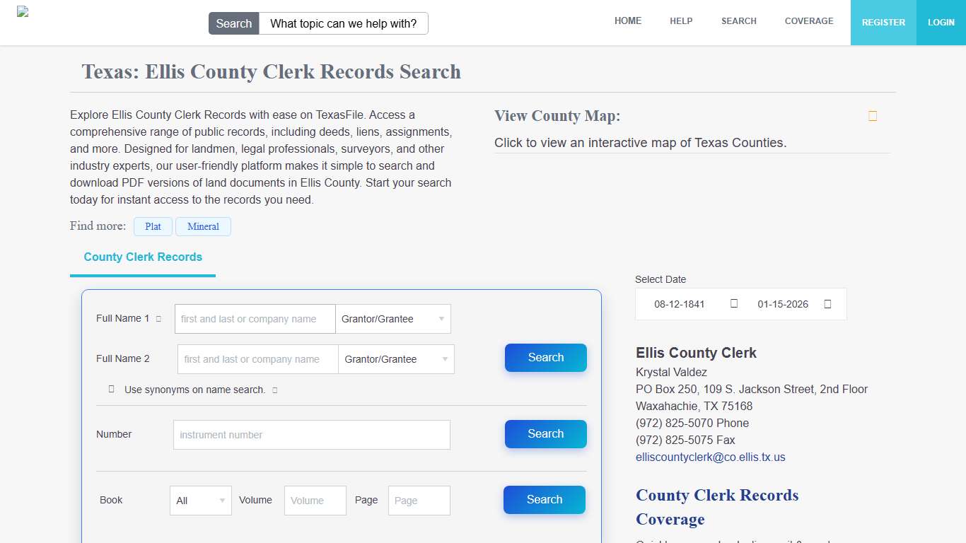 Ellis County Clerk Records Search TexasFile